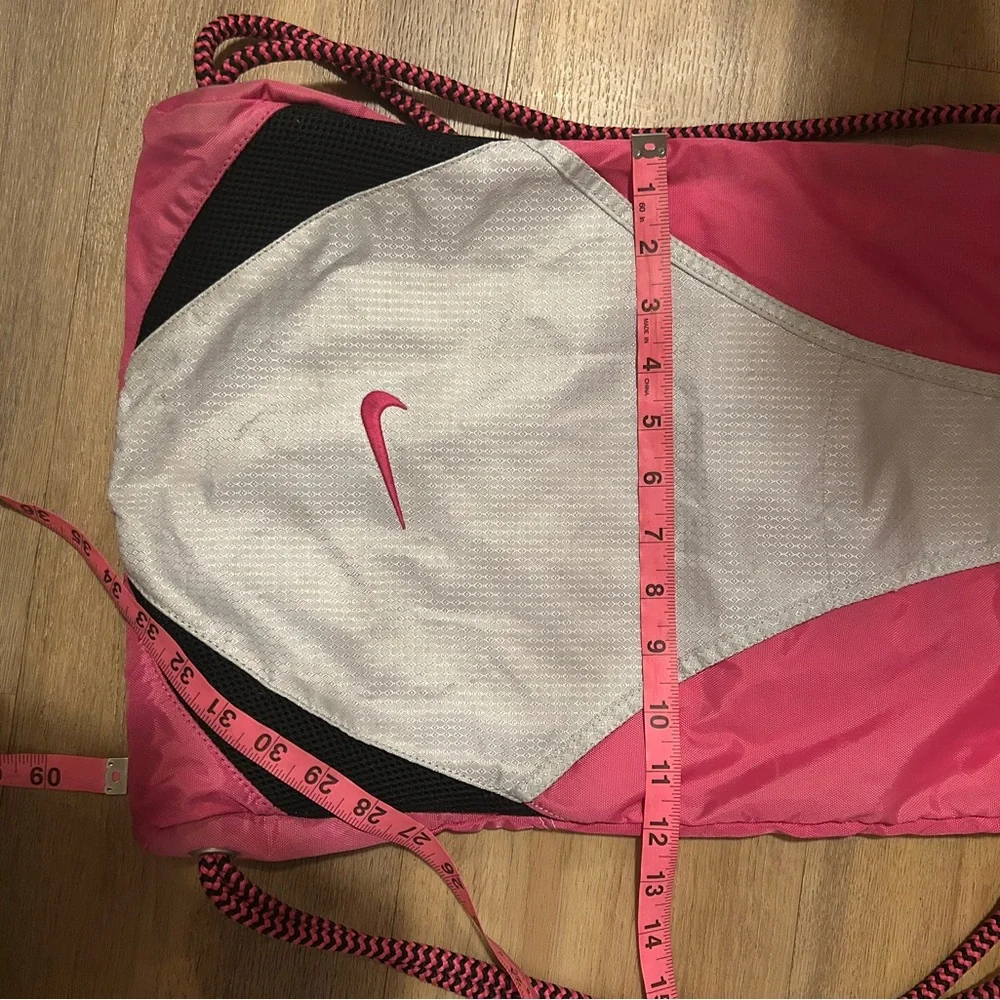 Nike Pink and Silver Backpack with Drawstring Closure